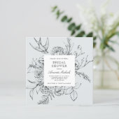 Dusty Blue Minimalist Floral Line Bridal Shower Invitation (Standing Front)
