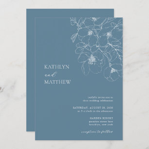 Dusty Blue Minimalist Floral Modern Wedding Invitation