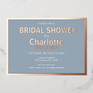 Dusty Blue Minimalist Gold Border Bridal Shower Foil Invitation