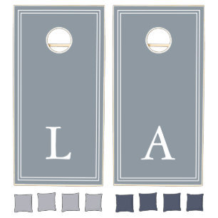 Dusty Blue Minimalist Initials Personalized Cornhole Set