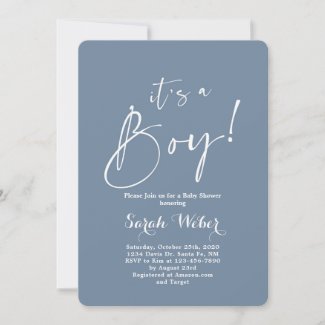 Dusty Blue minimalist modern baby shower boy Invitation