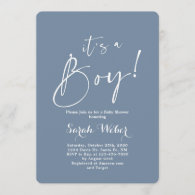 Dusty Blue minimalist modern baby shower boy Invitation