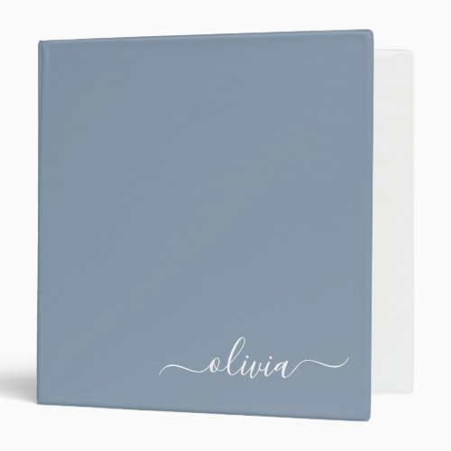 Dusty Blue Minimalist Modern Monogram Elegant 3 Ring Binder