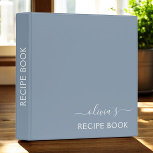 Dusty Blue Minimalist Modern Monogram Elegant 3 Ring Binder
