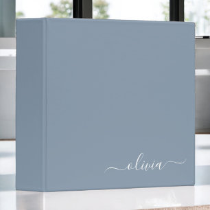 Dusty Blue Minimalist Modern Monogram Elegant 3 Ring Binder