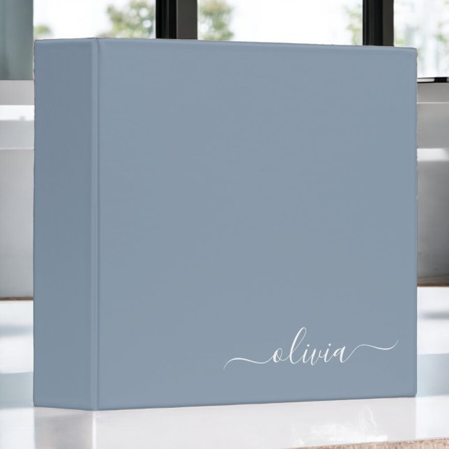 Dusty Blue Minimalist Modern Monogram Elegant 3 Ring Binder (Creator Uploaded)