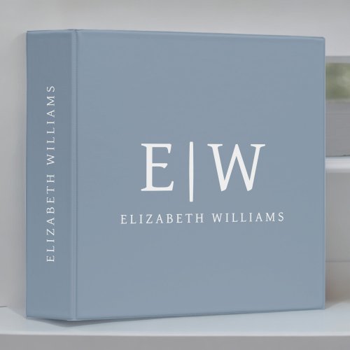 Dusty Blue Minimalist Modern Monogram Elegant 3 Ring Binder