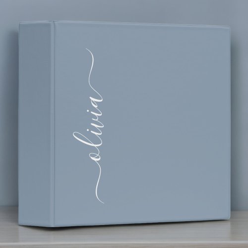 Dusty Blue Minimalist Modern Monogram Elegant 3 Ring Binder