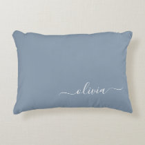 Dusty Blue Minimalist Modern Monogram Elegant  Accent Pillow