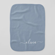 Dusty Blue Minimalist Modern Monogram Elegant Baby Burp Cloth