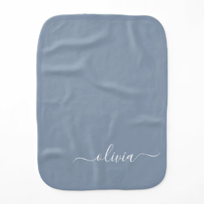 Dusty Blue Minimalist Modern Monogram Elegant Baby Burp Cloth