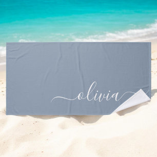 Dusty Blue Minimalist Modern Monogram Elegant Bath Towel