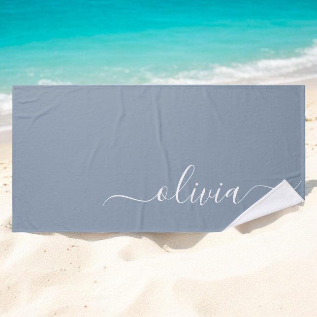 Dusty Blue Minimalist Modern Monogram Elegant Bath Towel (Creator Uploaded)