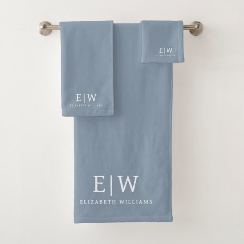 Dusty Blue Minimalist Modern Monogram Elegant Bath Towel Set