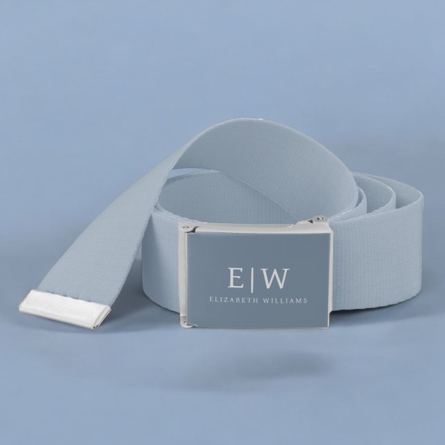 Dusty Blue Minimalist Modern Monogram Elegant Belt (Creator Uploaded)