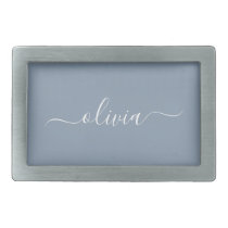 Dusty Blue Minimalist Modern Monogram Elegant  Belt Buckle