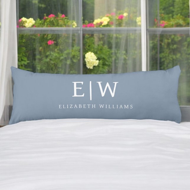 Dusty Blue Minimalist Modern Monogram Elegant Body Pillow (Creator Uploaded)