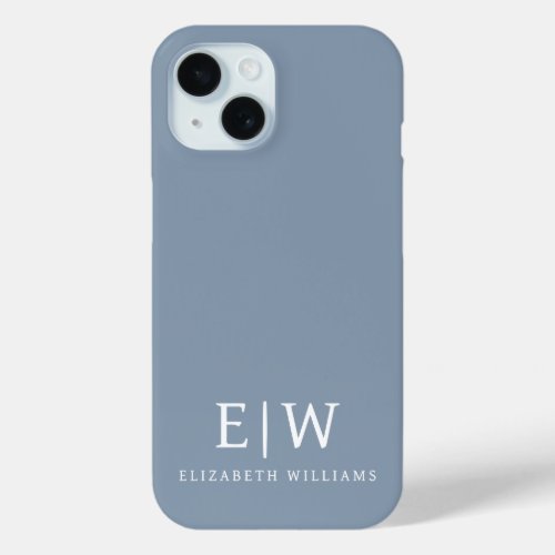 Dusty Blue Minimalist Modern Monogram Elegant iPhone 15 Case