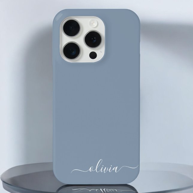 Dusty Blue Minimalist Modern Monogram Elegant Case-Mate iPhone Case (Creator Uploaded)
