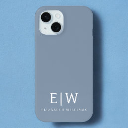 Dusty Blue Minimalist Modern Monogram Elegant iPhone 15 Case