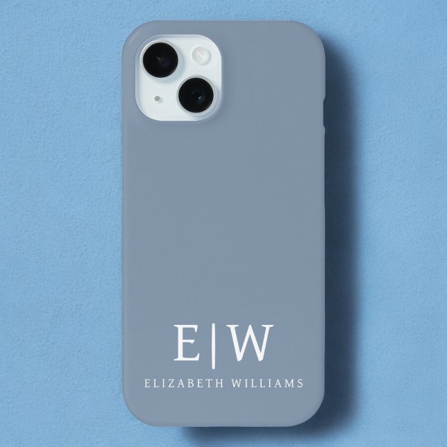 Dusty Blue Minimalist Modern Monogram Elegant Case-Mate iPhone Case (Creator Uploaded)
