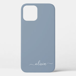 Dusty Blue Minimalist Modern Monogram Elegant iPhone 12 Case