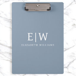 Dusty Blue Minimalist Modern Monogram Elegant Clipboard