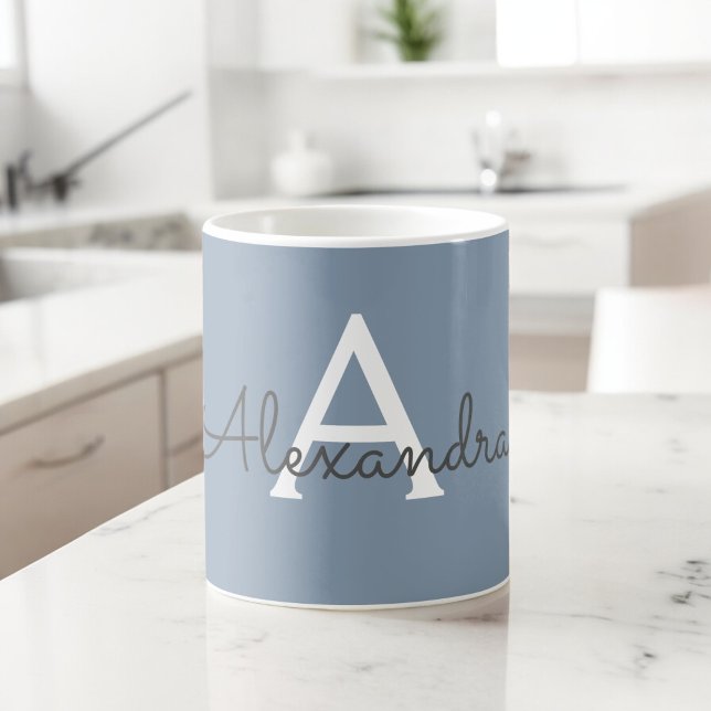 Dusty Blue Minimalist Modern Monogram Elegant  Coffee Mug (Creator Uploaded)
