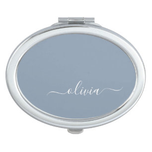 Dusty Blue Minimalist Modern Monogram Elegant Compact Mirror