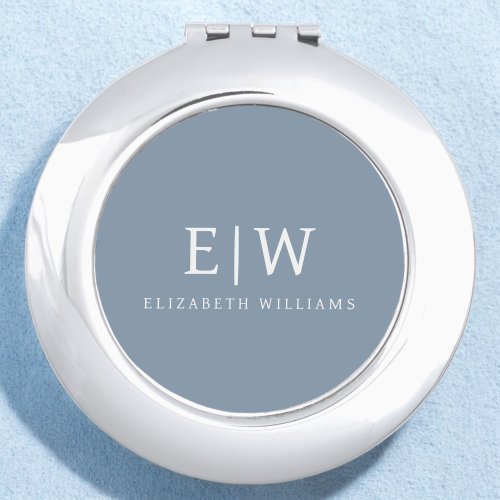 Dusty Blue Minimalist Modern Monogram Elegant Compact Mirror