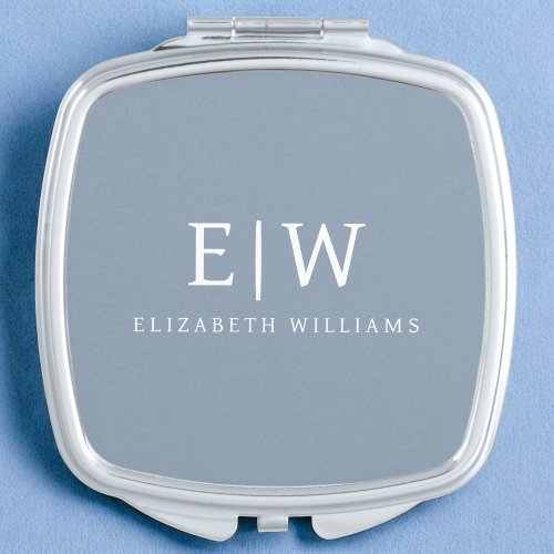 Dusty Blue Minimalist Modern Monogram Elegant Compact Mirror