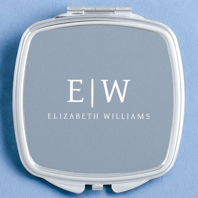 Dusty Blue Minimalist Modern Monogram Elegant Compact Mirror (Creator Uploaded)