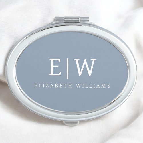 Dusty Blue Minimalist Modern Monogram Elegant Compact Mirror