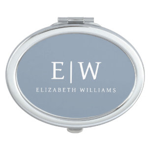 Dusty Blue Minimalist Modern Monogram Elegant Compact Mirror