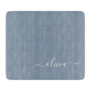 Dusty Blue Minimalist Modern Monogram Elegant Cutting Board