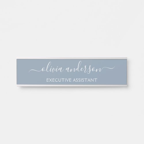 Dusty Blue Minimalist Modern Monogram Elegant Door Sign