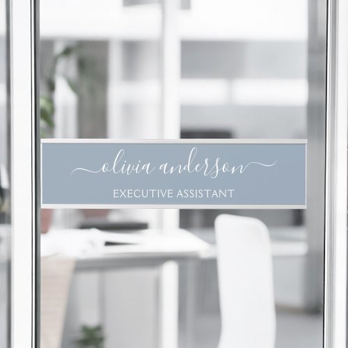 Dusty Blue Minimalist Modern Monogram Elegant Door Sign