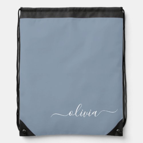 Dusty Blue Minimalist Modern Monogram Elegant Drawstring Bag