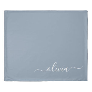 Dusty Blue Minimalist Modern Monogram Elegant Duvet Cover