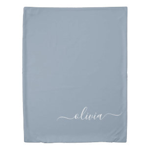 Dusty Blue Minimalist Modern Monogram Elegant Duvet Cover