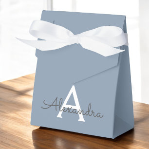 Dusty Blue Minimalist Modern Monogram Elegant Favor Boxes
