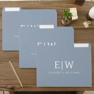 Dusty Blue Minimalist Modern Monogram Elegant File Folder