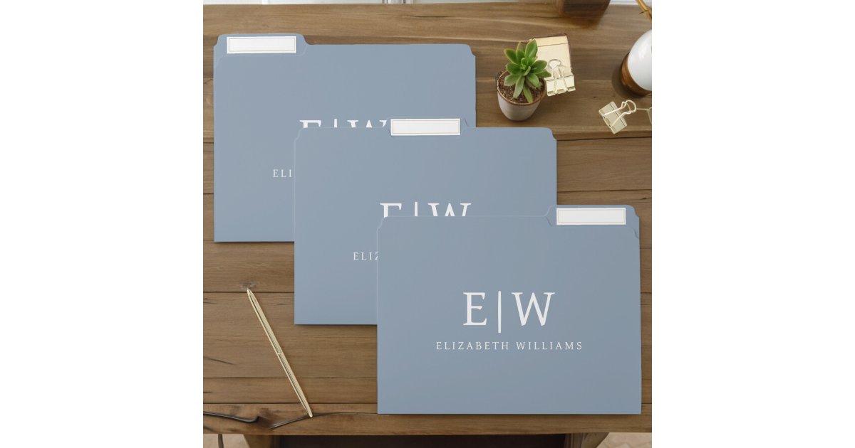 Dusty Blue Minimalist Modern Monogram Elegant File Folder | Zazzle