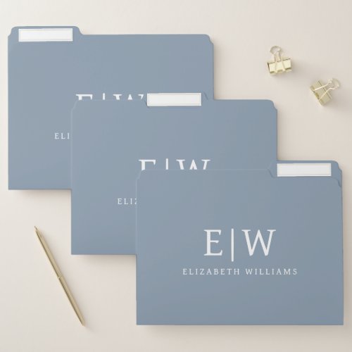 Dusty Blue Minimalist Modern Monogram Elegant File Folder