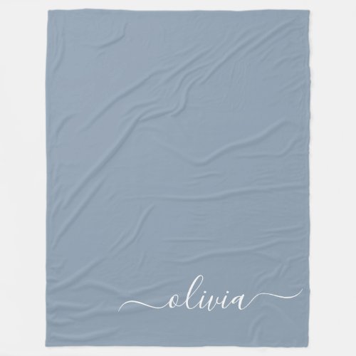 Dusty Blue Minimalist Modern Monogram Elegant  Fleece Blanket