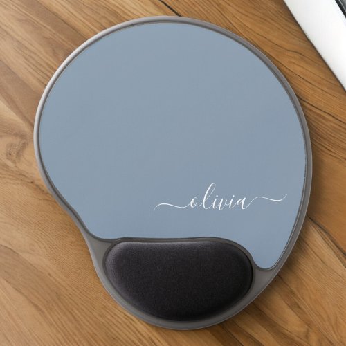 Dusty Blue Minimalist Modern Monogram Elegant Gel Mouse Pad