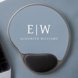 Dusty Blue Minimalist Modern Monogram Elegant Gel Mouse Pad