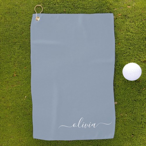 Dusty Blue Minimalist Modern Monogram Elegant Golf Towel