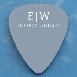 Dusty Blue Minimalist Modern Monogram Elegant Guitar Pick