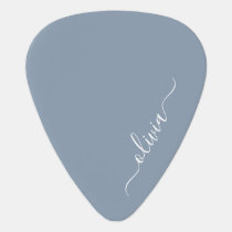 Dusty Blue Minimalist Modern Monogram Elegant Guitar Pick